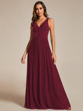 Load image into Gallery viewer, Color=Burgundy | Glittery Pleated Empire Waist Sleeveless Formal Evening Dress-Burgundy 4