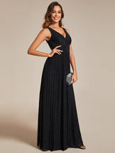 Load image into Gallery viewer, Color=Black | Glittery Pleated Empire Waist Sleeveless Formal Evening Dress-Black 16