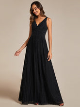Load image into Gallery viewer, Color=Black | Glittery Pleated Empire Waist Sleeveless Formal Evening Dress-Black 15