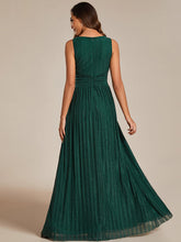 Load image into Gallery viewer, Color=Dark Green | Glittery Pleated Empire Waist Sleeveless Formal Evening Dress-Dark Green 