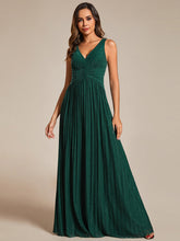 Load image into Gallery viewer, Color=Dark Green | Glittery Pleated Empire Waist Sleeveless Formal Evening Dress-Dark Green 