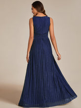 Load image into Gallery viewer, Color=Navy Blue | Glittery Pleated Empire Waist Sleeveless Formal Evening Dress-Navy Blue 