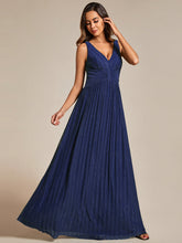 Load image into Gallery viewer, Color=Navy Blue | Glittery Pleated Empire Waist Sleeveless Formal Evening Dress-Navy Blue 