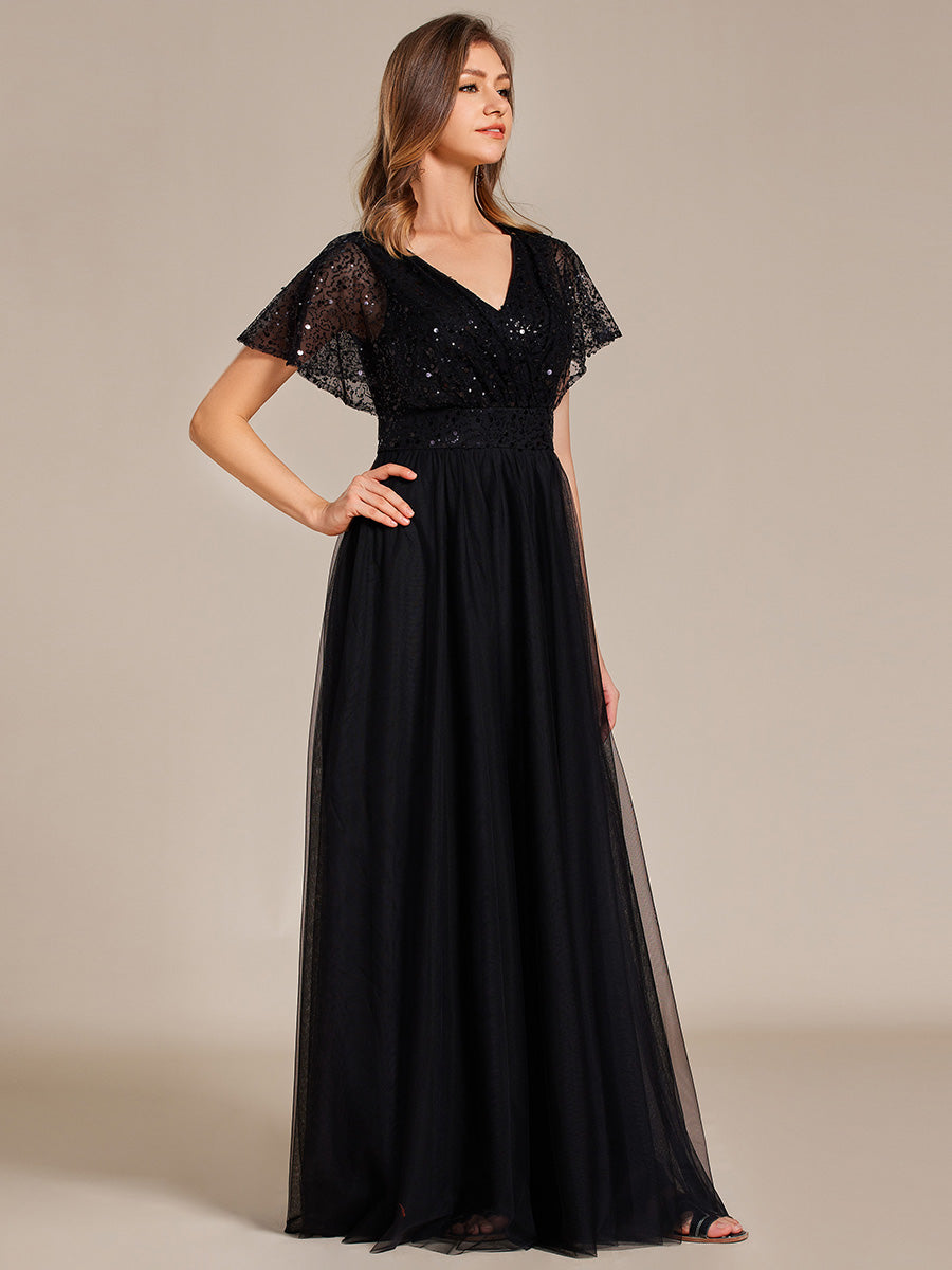 chinese dress ladies Elegant V Neck Ruffles Sleeve A-Line Empire Waist Tulle Dresses with P –  Efashiongirl Wholesale