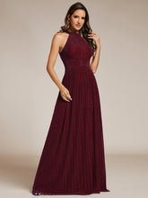 Load image into Gallery viewer, Color=Burgundy | Glittery Halter Neck Pleated Formal Wholesale Evening Dress-Burgundy 5