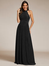 Load image into Gallery viewer, Color=Black | Glittery Halter Neck Pleated Formal Wholesale Evening Dress-Black 9