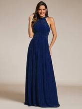 Load image into Gallery viewer, Color=Navy Blue | Glittery Halter Neck Pleated Formal Wholesale Evening Dress-Navy Blue 24
