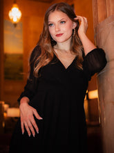 Load image into Gallery viewer, Color=Black | Women's Knee-Length Wholesale Homecoming Cocktail Dresses With Short Sleeves-Black 3
