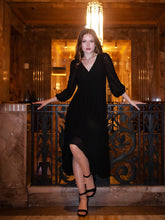 Load image into Gallery viewer, Color=Black | Women's Knee-Length Wholesale Homecoming Cocktail Dresses With Short Sleeves-Black 2