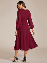 Load image into Gallery viewer, Knee Length Long Sleeves Chiffon Wholesale Wedding Guest Dresses#Color_Burgundy