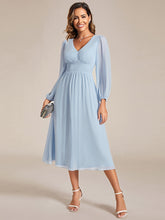 Load image into Gallery viewer, Knee Length Long Sleeves Chiffon Wholesale Wedding Guest Dresses#Color_Ice Blue