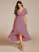 Load image into Gallery viewer, Color=Orchid | V-Neck Midi Chiffon Wedding Guest Dresses with Ruffles Sleeve-Orchid 1