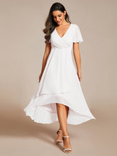 Load image into Gallery viewer, Color=White| V-Neck Midi Chiffon Wedding Guest Dresses with Ruffles Sleeve-White 3