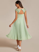 Load image into Gallery viewer, Color=Mint Green | Embroidery Round Neck Tea Length Wedding Guest Dress With Raglan Sleeves-Mint Green