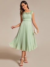 Load image into Gallery viewer, Color=Mint Green | Embroidery Round Neck Tea Length Wedding Guest Dress With Raglan Sleeves-Mint Green