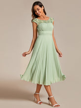 Load image into Gallery viewer, Color=Mint Green | Embroidery Round Neck Tea Length Wedding Guest Dress With Raglan Sleeves-Mint Green 15