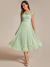 Load image into Gallery viewer, Color=Mint Green | Embroidery Round Neck Tea Length Wedding Guest Dress With Raglan Sleeves-Mint Green