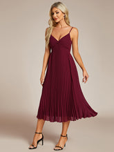 Load image into Gallery viewer, Color=Burgundy | Chiffon Bownot Neck Midi Length Wholesale Wedding Guest Dress-Burgundy 3