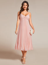 Load image into Gallery viewer, Color=Pink | Chiffon Bownot Neck Midi Length Wholesale Wedding Guest Dress-Pink