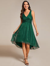 Load image into Gallery viewer, Color=Dark Green | Glittery Spaghetti Straps Knee Length Bowknot Bridesmaid Dress-Dark Green