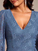 Load image into Gallery viewer, Color=Dusty Blue | Exquisite Long Lantern Sleeves Regular Fold Stream Lotus Leaf Hem Wedding Guest Dresses with Jacquard Decoration-Dusty Blue 10