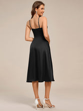 Load image into Gallery viewer, Color=Black | Pleated Spaghetti Strap Sleeveless A-Line Midi Wedding Guest Dress-Black 2