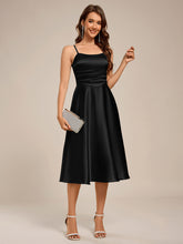 Load image into Gallery viewer, Color=Black | Pleated Spaghetti Strap Sleeveless A-Line Midi Wedding Guest Dress-Black 5