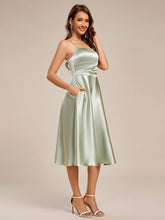 Load image into Gallery viewer, Color=Mint Green | Pleated Spaghetti Strap Sleeveless A-Line Midi Wedding Guest Dress-Mint Green 9