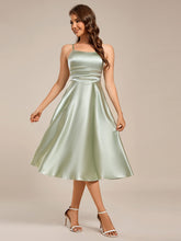 Load image into Gallery viewer, Color=Mint Green | Pleated Spaghetti Strap Sleeveless A-Line Midi Wedding Guest Dress-Mint Green 6