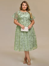 Load image into Gallery viewer, Color=Mint Green | Factory Design Short Sleeve Ruffle Sheer Round Neck A-Line Midi Wedding Guest Dresses-Mint Green 20