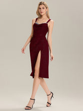 Load image into Gallery viewer, Color=Burgundy | Industrial Use Strapless High Stretch Bodycon Midi Dress with Thigh-High Slit | Wedding Guest Dresses-Burgundy 4