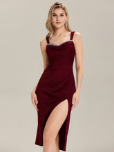 Load image into Gallery viewer, Color=Burgundy | Industrial Use Strapless High Stretch Bodycon Midi Dress with Thigh-High Slit | Wedding Guest Dresses-Burgundy 1