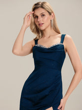 Load image into Gallery viewer, Color=Navy Blue | Industrial Use Strapless High Stretch Bodycon Midi Dress with Thigh-High Slit | Wedding Guest Dresses-Navy Blue 13