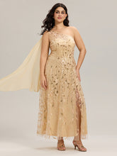Load image into Gallery viewer, Color=Gold | B2B-Exclusive One Shoulder Sleeveless Sequin A-Line Maxi Wedding Guest Dress-Gold 23