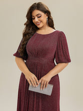 Load image into Gallery viewer, Color=Burgundy | Half Sleeve Gathered A-Line Midi Length Wedding Guest Dresses-Burgundy 8