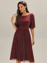 Load image into Gallery viewer, Color=Burgundy | Half Sleeve Gathered A-Line Midi Length Wedding Guest Dresses-Burgundy 5
