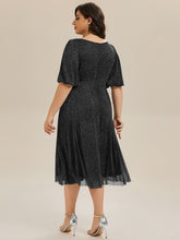 Load image into Gallery viewer, Color=Black |Half Sleeve Gathered A-Line Midi Length Wedding Guest Dresses-Black 17