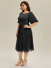 Load image into Gallery viewer, Color=Black |Half Sleeve Gathered A-Line Midi Length Wedding Guest Dresses-Black 19