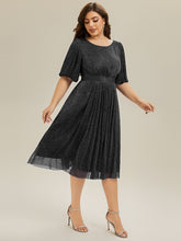 Load image into Gallery viewer, Color=Black |Half Sleeve Gathered A-Line Midi Length Wedding Guest Dresses-Black 20