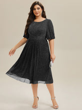 Load image into Gallery viewer, Color=Black |Half Sleeve Gathered A-Line Midi Length Wedding Guest Dresses-Black 16