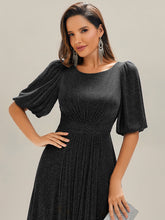 Load image into Gallery viewer, Color=Black |Half Sleeve Gathered A-Line Midi Length Wedding Guest Dresses-Black 13