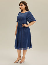 Load image into Gallery viewer, Color=Navy Blue | Half Sleeve Gathered A-Line Midi Length Wedding Guest Dresses-Navy Blue 29