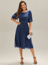 Load image into Gallery viewer, Color=Navy Blue | Half Sleeve Gathered A-Line Midi Length Wedding Guest Dresses-Navy Blue 21
