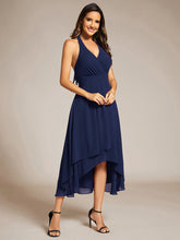 Load image into Gallery viewer, Color=Navy Blue | Elegant Halter A-Line Midi Length Backless Wedding Guest Dress-Navy Blue 10