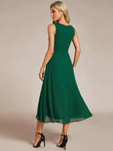Load image into Gallery viewer, Color=Dark Green | Chiffon Appliques V Neck Tea Length Sleeveless Wedding Wholesale Guest Dress-Dark Green 4
