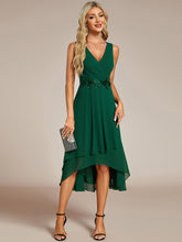 Load image into Gallery viewer, Color=Dark Green | Chiffon Appliques V Neck Tea Length Sleeveless Wedding Wholesale Guest Dress-Dark Green 1