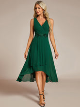 Load image into Gallery viewer, Color=Dark Green | Chiffon Appliques V Neck Tea Length Sleeveless Wedding Wholesale Guest Dress-Dark Green 5