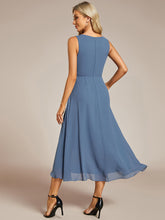 Load image into Gallery viewer, Color=Dusty Navy | Chiffon Appliques V Neck Tea Length Sleeveless Wedding Wholesale Guest Dress-Dusty Navy
