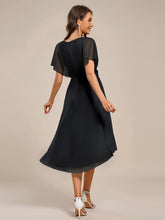 Load image into Gallery viewer, Color=Black | Shimmer Bat-wing Sleeve Asymmetrical Hem Wedding Guest Dresses-Black 2