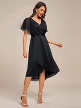 Load image into Gallery viewer, Color=Black | Shimmer Bat-wing Sleeve Asymmetrical Hem Wedding Guest Dresses-Black 4